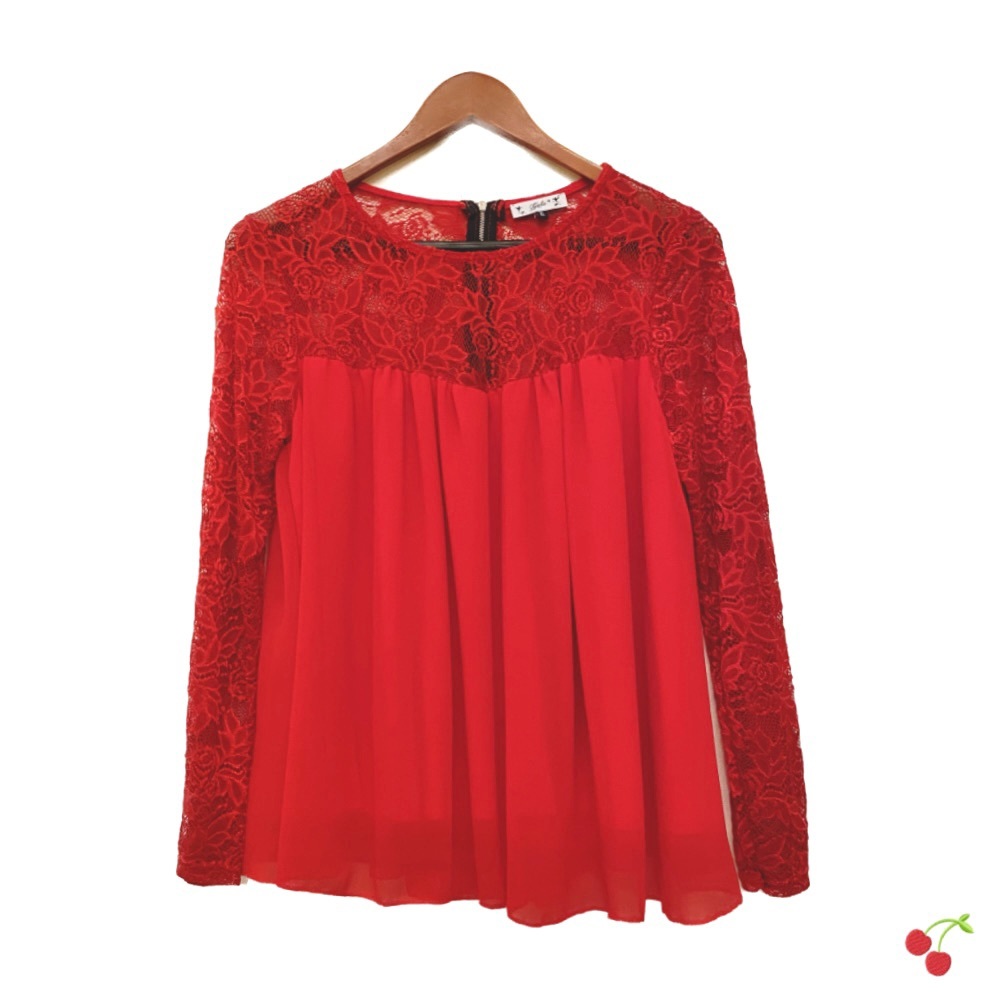 Gala Women's Red Lace Flirty Top Size XL
